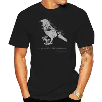Varna marškinėlius su Šekspyro citata Pilka varnas ant juodi marškinėliai Paukščių siurrealizmas abstraktaus meno Naktį mėnulis miško grafinis tees